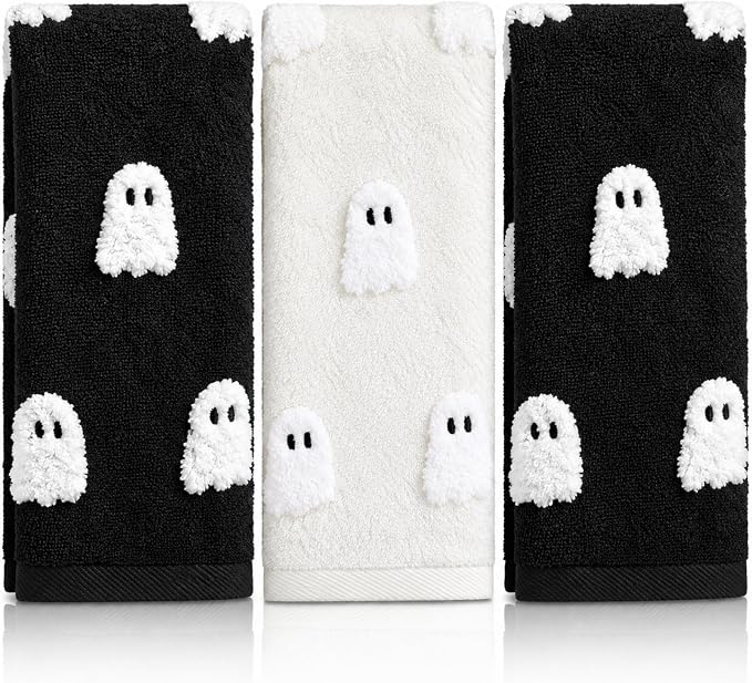 3 Pcs Halloween Hand Towels for Bathroom, Embroidered Ghost - skull toilet paper