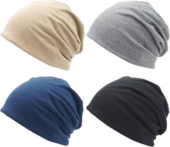 4Pieces Slouchy Beanie Chemo Hat Soft Lightweight Running Beanie Adult Skull Hats Cap for Men Women Multi - skull hat