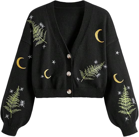 BEAUDRM Women's Goth Cardigan Button Up Halloween Sweater Witchy Clothes - skull jacket
