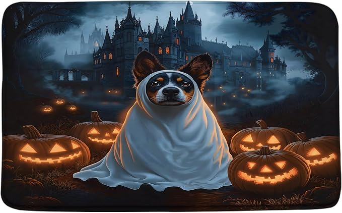 Halloween Bath Mat Spooky Dog Pumpkin Gothic Haunted Castle Scary Night Foggy Forest Horror Dead Day Happy Holiday Bathroom Floor Bathtub Bath Rug - skull toilet mat
