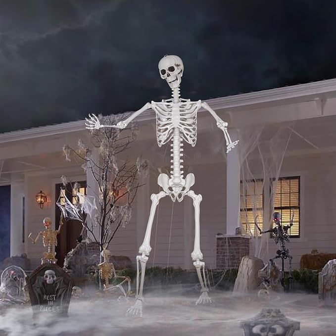 7.9ft Halloween Giant Skeleton, Tall Outdoor Skeleton with Full Body Posable Joints, Scary Plastic Large Skeleton for Halloween Haunted House Spooky Scene Decorations - skeleton