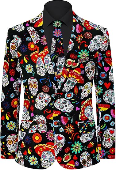 2-Piece Mens Halloween Christmas Blazer & Tie - sugar skull dress