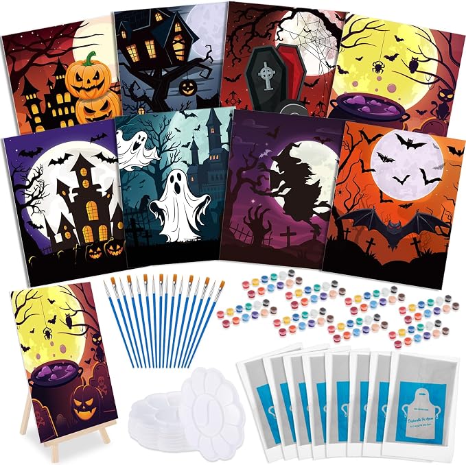 Tenceur 72 pcs Paint and Sip Kit Gift for Adults 8''x10'', Halloween 1 - skull painting