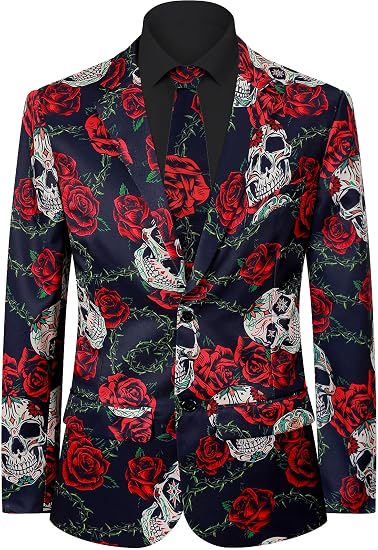 2-Piece Mens Halloween Christmas Blazer & Tie - skull jacket
