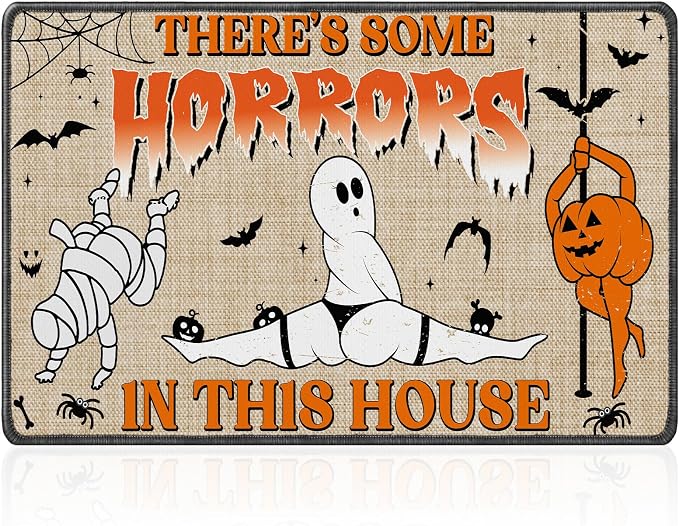 Theres Some Horrors in This House Doormat, Halloween Door Mat Rugs Decor Non Slip, Funny Decorative Entrance Front Mat Outdoor Rugs Front Porch (16 X 28 Inches) - skull door mat