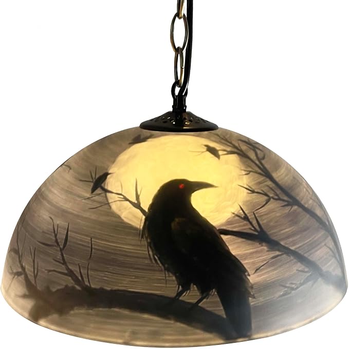 Bieye L13001 Raven Full Moon Reverse-Painted Glass Gothic Pendant Light