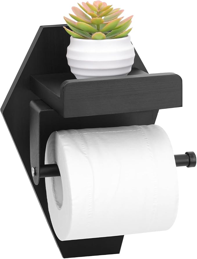 Funny Goth Coffin Toilet Paper Holder with Phone Shelf, Spooky Gothic Wooden Bathroom Wall Mount Towel Decor for Halloween, Classic Black (1-Pack) - skull toilet paper