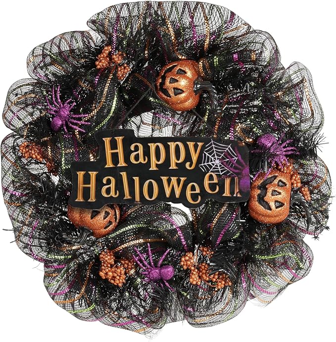 24 inch Halloween Wreath for Front Door Pumpkin Wreaths
