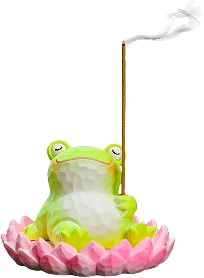 Frog Lotus Incense Holder Cute Animal Figurine Incense Burner Flower Stand Ash Catcher Creative Cartoon Resin Frog Statue for Home Room Decor Meditation Yoga Spa - skull incense burner