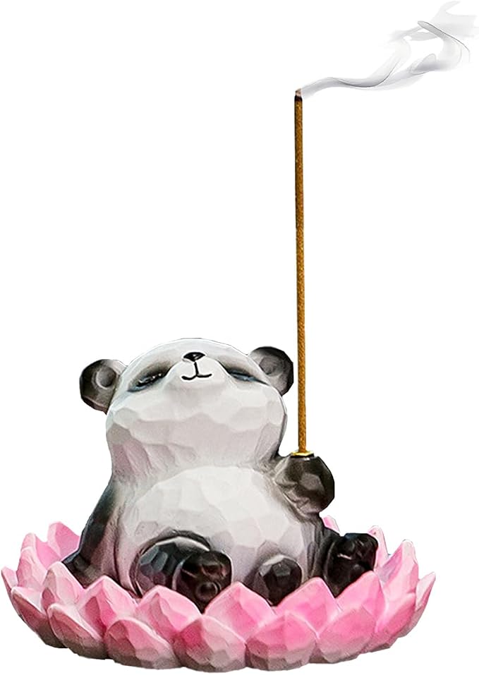 Lotus Panda Incense Holder Cute Animal Figurine Incense Burner Flower Stand Ash Catcher Creative Cartoon Resin Panda Statue for Home Room Decor Meditation Yoga Spa - skull incense burner