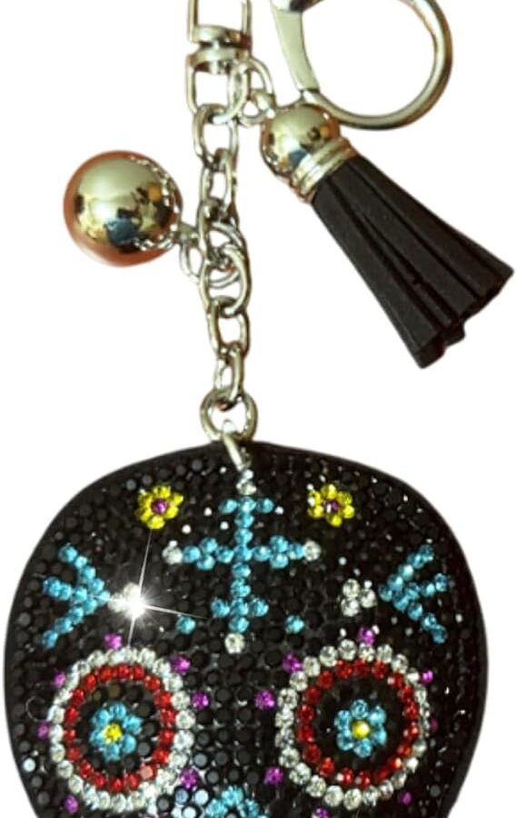 Popfizzy Double Sided Keychains for Women and Girls, Sparkly Bling Purse Charm, Rhinestone Bag Charm, Cool Gifts for Women - sugar skull handbags for sale