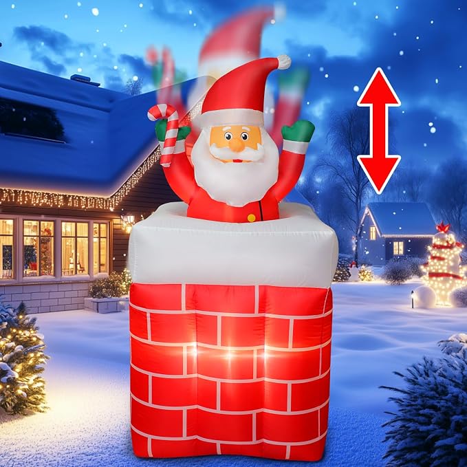 6 FT Christmas Inflatables Santa Claus Up and Down Chimney Decoration - skull inflatable