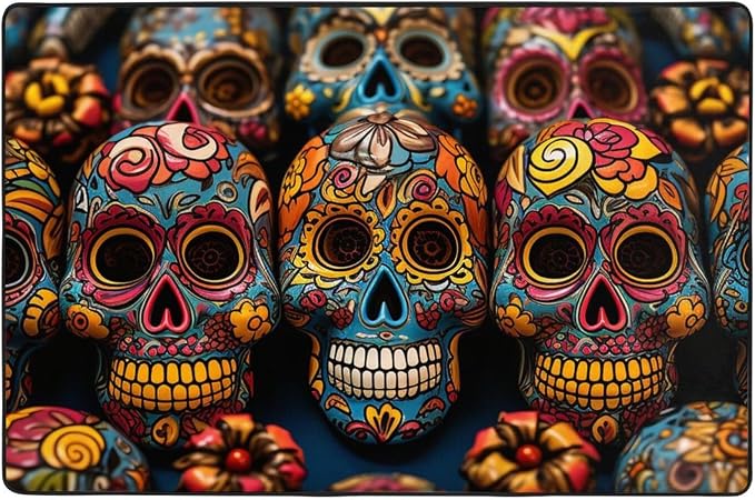 Modern Area Rug 36"X24",Short Plush Ultra Soft Entryway Carpet Washable Non Slip Floor Mats Colorful Sugar Skulls Throw Rugs for Living Room Bedroom Office Dorm Home Decor - skull carpet