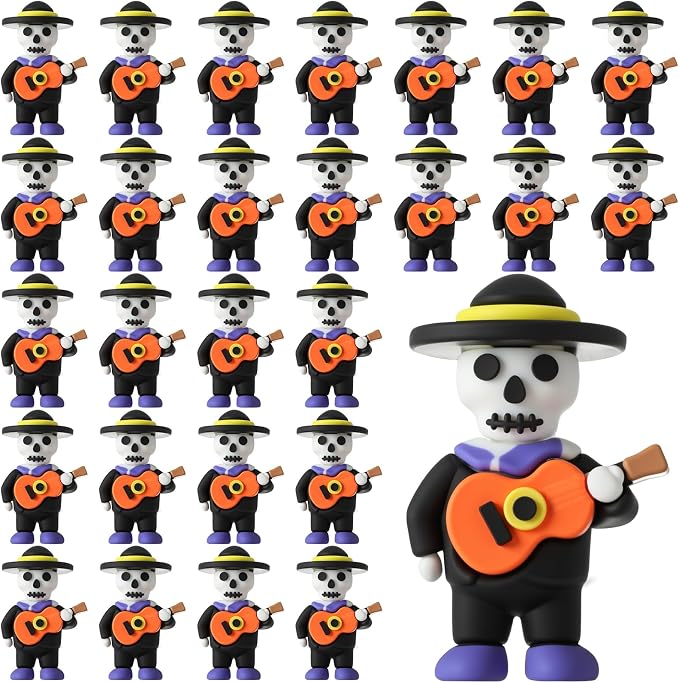 VioraWhite 25 Pcs Day of the Dead Figurines Mariachi Skeleton Statues - skull figurine