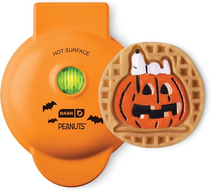 Peanuts x Dash Snoopy Jack-O-Lantern Mini Waffle Maker, Ceramic, Orange - skull lamp
