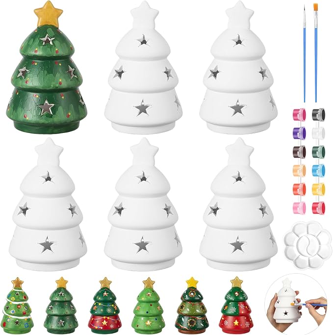 Meanplan 11 Pcs Christmas Ceramic to Paint Xmas Trees Craft Kit 5" - skull painting