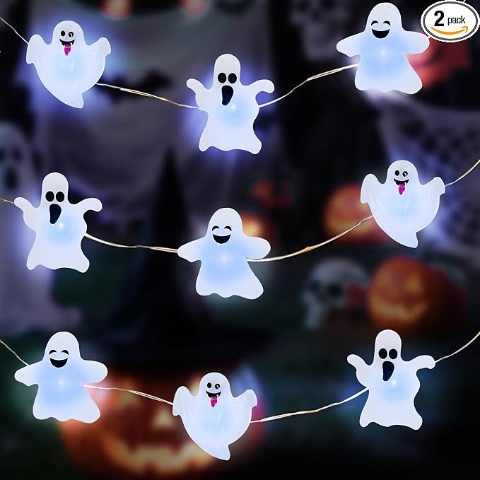 Aogist 2-Pack 50LED Halloween Day Fairy Lights 16ft 3D Ghost String Light - string light