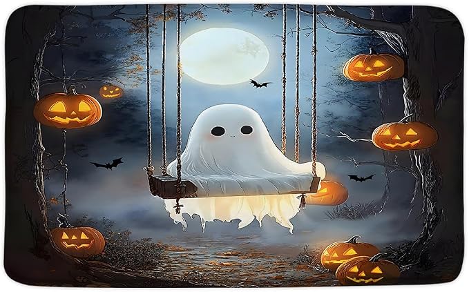 Gothic Ghosts Bath Mat Pumpkin Halloween Day Full Moon Spooky Bat Horror Animal Dead Forest Goth Haunted House Night Bath Rugs Home Bathroom Kitchen Door Doormat Toilet Floor Carpet - skull toilet mat