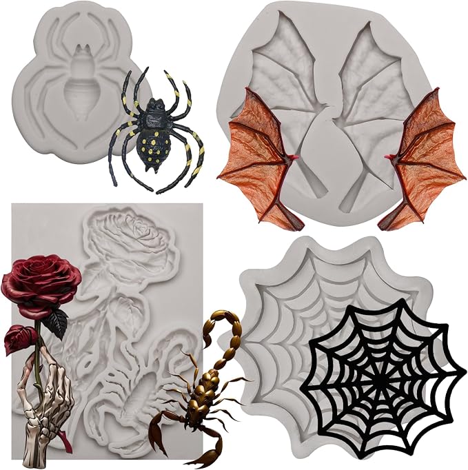 Spider Web Silicone Fondant Molds,Skeleton Hand Chocolate for Cake Decorating, Scorpion Chocolate Molds for Halloween Candy Clay - skull ashtray