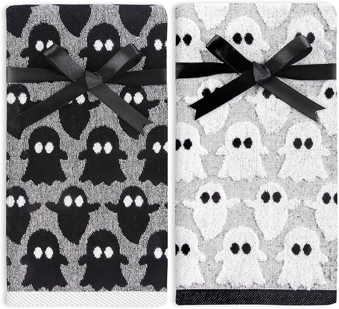 Quera 2 Pack Hand Towels Halloween Ghost Black White Bathroom Decorative Towels Set for Drying, Cleaning, Cooking, Holiday 13.7'' x 29.5'' - skull toilet paper