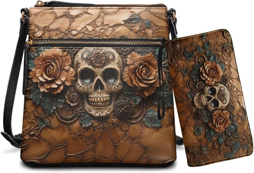 Lotusorchid Satchel Purse and Wallet Set for Women Waterproof Women's Leather Shoulder Bag Gift for Mom Wife Friends - sugar skull handbags for sale