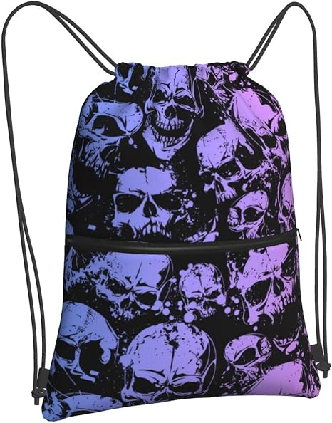 Gothic Skull Drawstring Bag, Halloween Goth Gradient Skeleton Drawstring Backpack, Light Large Capacity Durable Sackpack String Bag, Waterproof Cinch Sackpack for Sport Gym Beach Shopping Yoga - skull backpack