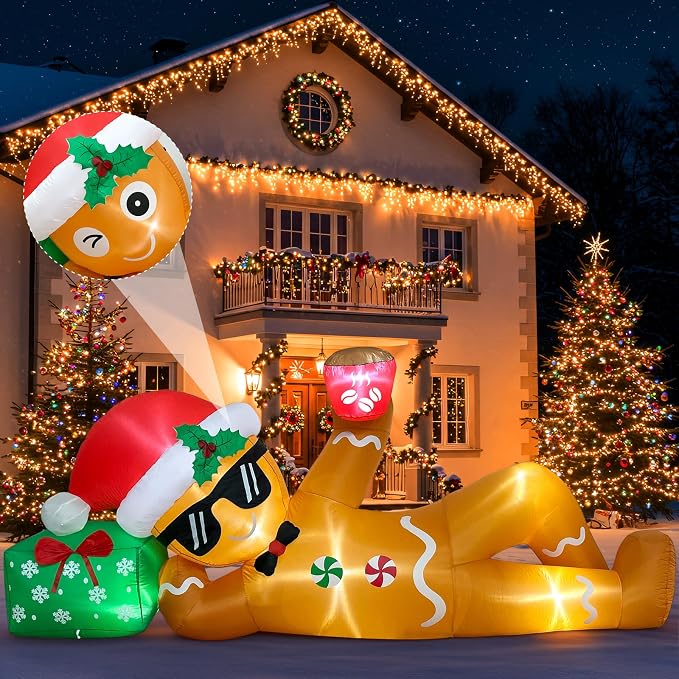 OurWarm 10FT Christmas Inflatables, Funny Gingerbread Christmas Decorations - skull inflatable