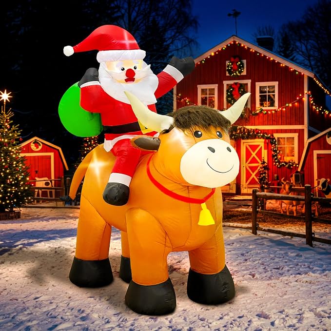 OurWarm 6 FT Christmas Inflatables Santa & Highland Cow Outdoor Decorations - skull inflatable