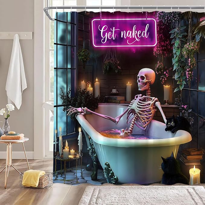 Sunhe Gothic Halloween Skull Shower Curtain for Bathroom,70" Wx70 H - skull toilet mat
