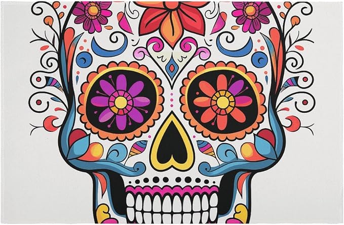 15.7"×23.6" Bathroom Rug Sugar Skull Bath Mat for Bathroom Super Absorbent Shower Mat Non-Slip Floor Mats Quick Drying Bath Rug for Bedroom Kitchen Sink Bathtub Edge - skull toilet rug