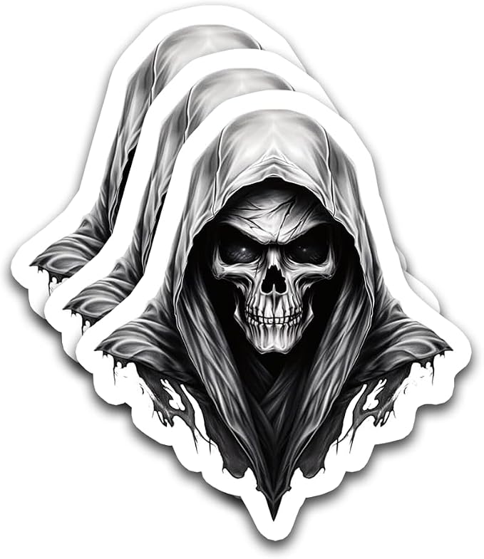 3Pcs Grim Reaper Death Skull Vinyl Decal Bumper Sticker 5 Inches - skull sticker