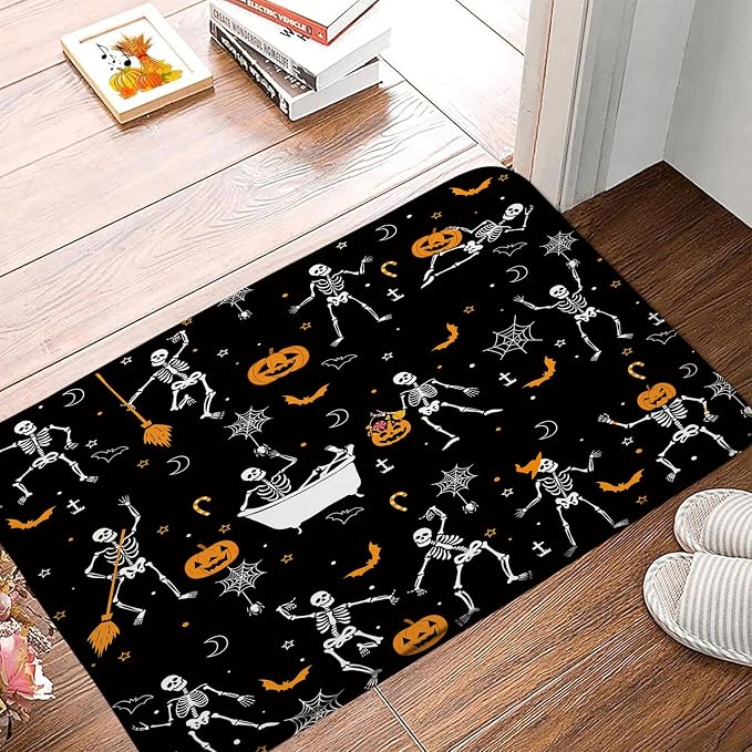 Funny Halloween Skull Bath Mat 17.8"x29.5",Microfiber Memory Foam - skull toilet mat