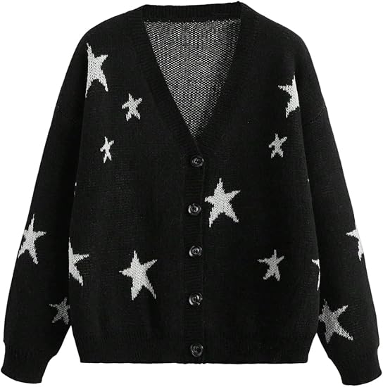 BEAUDRM Women's Gothic Star Cardigan Sweater Grunge Button Up Fall Cardigan - skull jacket