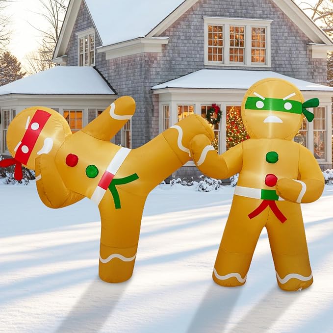 2 Pcs Christmas Inflatables Outdoor Decor Ninja Inflatable Gingerbread Man - skull inflatable