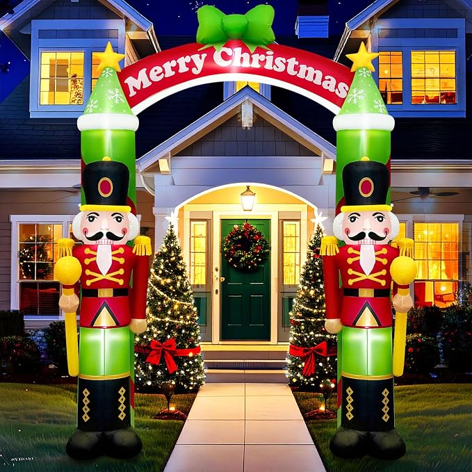 AerWo 10FT Christmas Inflatable Outdoor Decoration, Nutcracker Soldier Christmas Inflatables Arch, Christmas Blow Up Yard Decorations Built-in LED Lights Xmas Archway Outdoor for Lawn Garden Xmas - skull inflatable