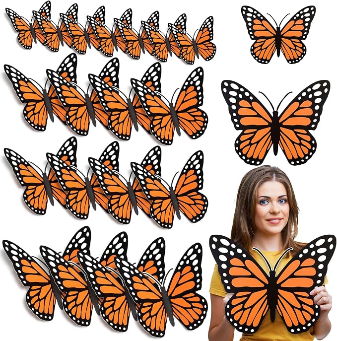 Affrolling 20 Pcs Large Monarch Butterfly Decorations 3D Wall Decor,Orange - skull sticker