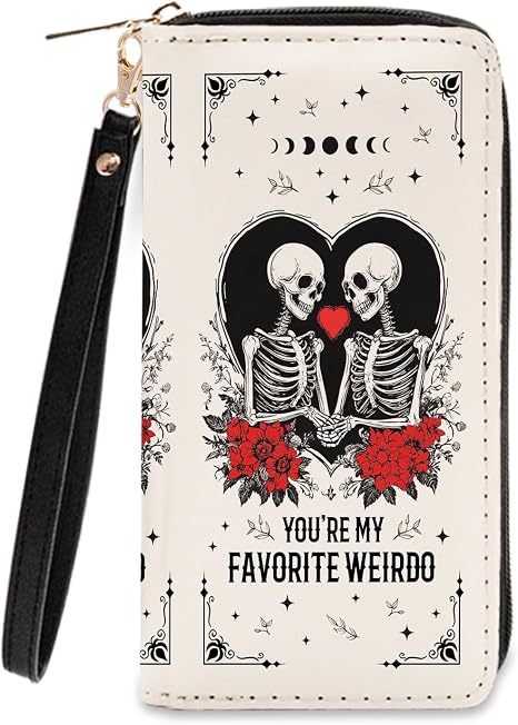Gothic Romance Skull Wallets for Women – Slim PU Leather Womens Wallet with Cash Zipper Coin Purse, Small Credit Card Holder Travel Wallet, Wristlet Wallets for Female Ladies Purse (Dark Humor Gift)