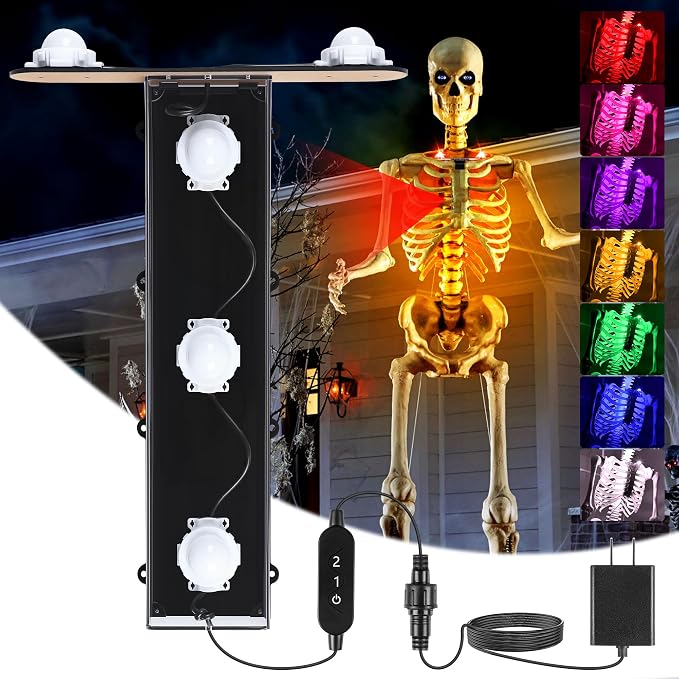 Hiboom 12 Ft Skeleton Lighting Kit (Not Included Skeleton), 3 Modes and 7 Colors, USB Powered, Waterproof, Giant Skeletons LED Light for Halloween Yard Large Skeletal Decor - skeleton