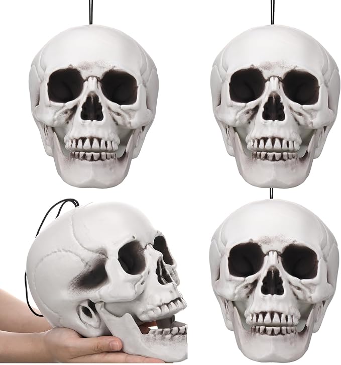 Lenwen 4 Pcs Skull Halloween Hanging Tree Ornaments, 7.87x6.29x6.1'' - skull wreath