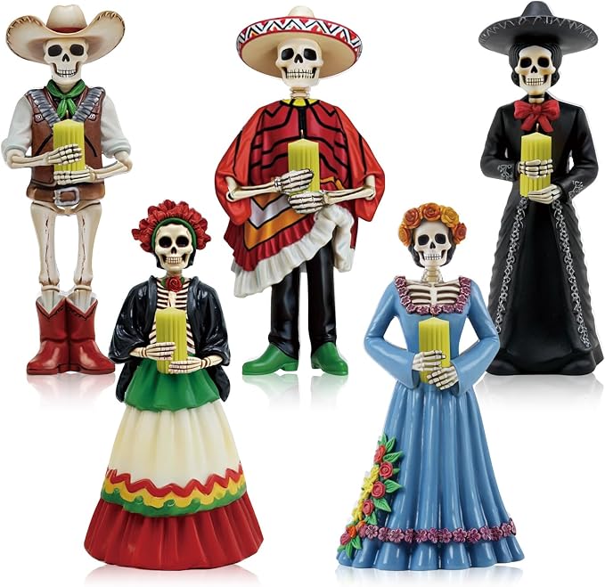 Yalikop 5 Pcs Day of the Dead Figurines Dia De Los Muertos Decor - skull figurine
