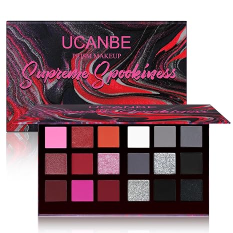 Black Red Goth Smokey Eyeshadow Palette Makeup-18 Colors Gray Silver Pink Burgundy Matte Shimmer Metallic Dark Eye Shadow Pallet for Christmas Halloween Clown Vampire Joker SFX Cosplay Costume Make Up - sugar skull makeup