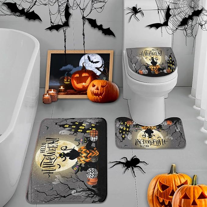 Arttown Bathroom Rug Set of 3,Bath Mats Halloween Pumpkin Horror