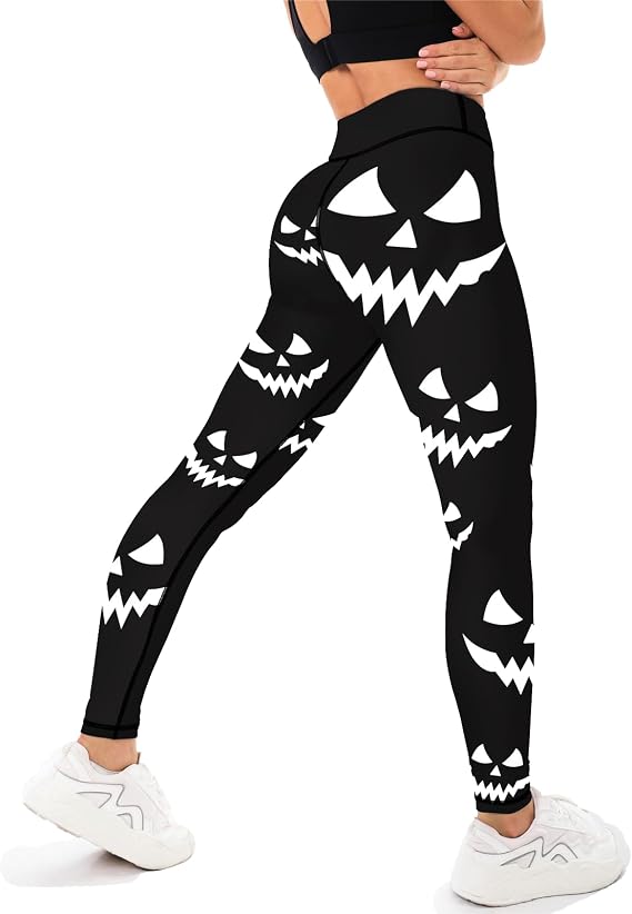 High-Waisted Leggings Yoga Pants for Womens Nighttime Printed Shiny Outdoor Fitness Yoga Pants, Cycling Indoor - skull leggings