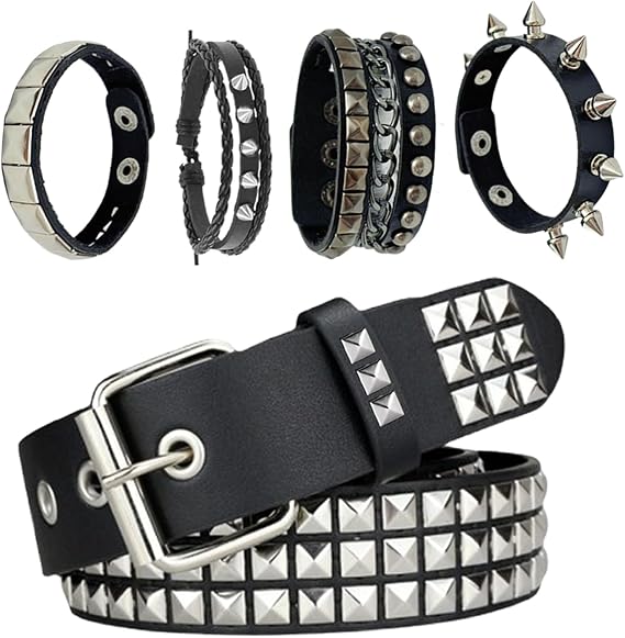 Black Studded Belt, Studded Bracelet Goth Rivet Punk Rock Cuff Bracelets Y2K Belt Emo Spike Cuff Bracelet Grunge Accessories for Women Men - skull wallet