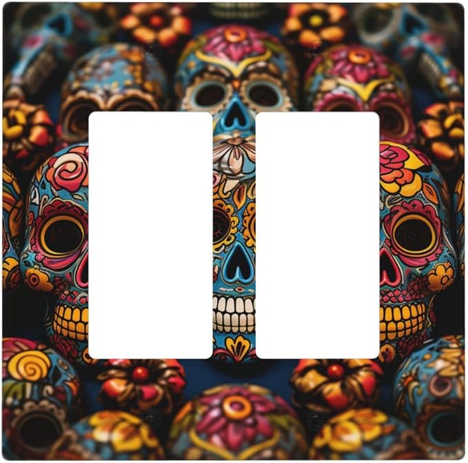 Wall Plate Duplex Outlet Covers Single Toggle 2-Gang Wall Plate Covers Colorful Sugar Skulls Light Switch Cover Decorative Electrical Faceplate Light Switches for Kitchen Bedroom Home Decor - skull plate
