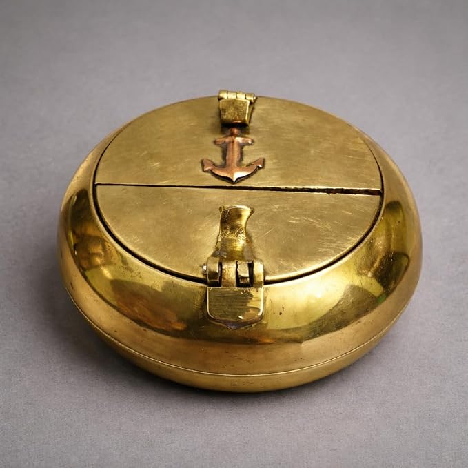 Antique Brass Ashtray for Cigarette, 5" Brass Vintage Ashtray Anchor Inlaid For Cigar, Cigarette, Smoking, Unique Table Top ashtray For Indoor And Outdoor Use, Ash Tray For Smokers - skull ashtray