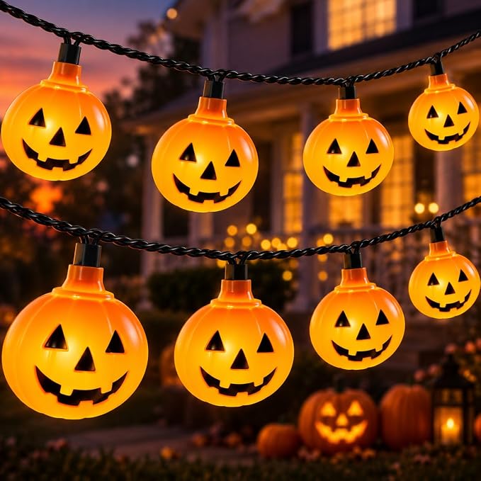 12FT 20 LED Halloween Pumpkin String Lights Outdoor Waterproof Connectable - string light