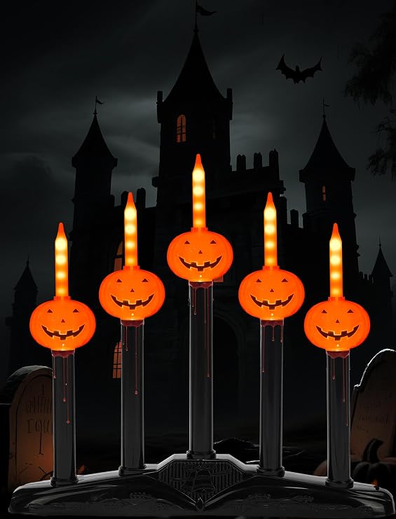 Halloween Candelabra, Plug-in Gothic Decor with 3 Flickering LED Lights, Light Up Skull Candle Holder for Haunted Mansion Theme, Ideal for Halloween Table Decorations, Mantel & Party