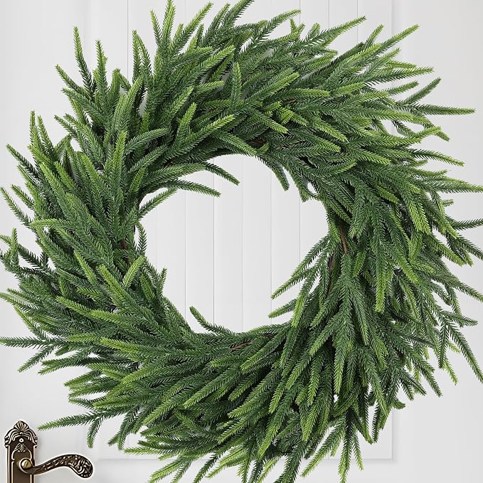 26 Inch Pine Wreath Christmas Wreaths for Front Door, Real Touch Pine Wreath Large Artificial Green Wreaths for Walls Windows Porches Farmhouse Indoor Outdoor Home Decor - skull wreath