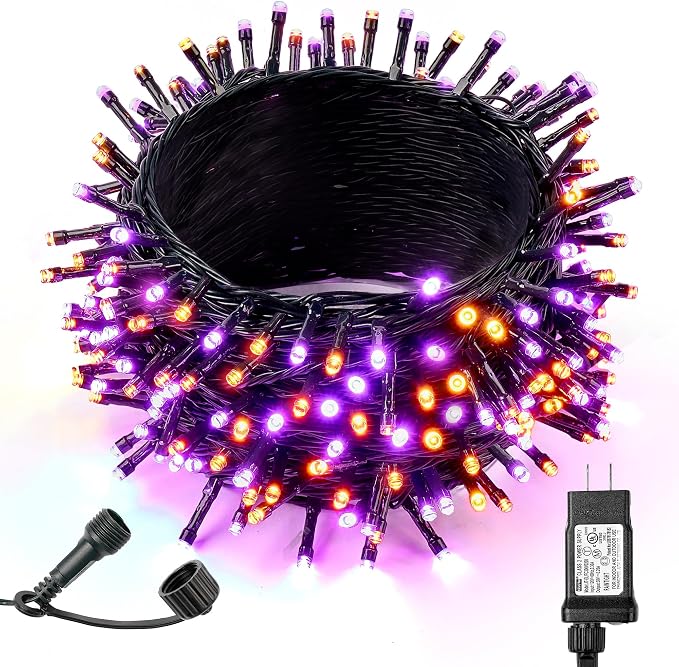 WBao Halloween Lights Orange Purple 300LED 108ft Super Bright String Lights, UL Certified, 8 Lighting Modes, Timer, Connectable, Memory & Waterproof for Indoor Outdoor Halloween Decorations - string light